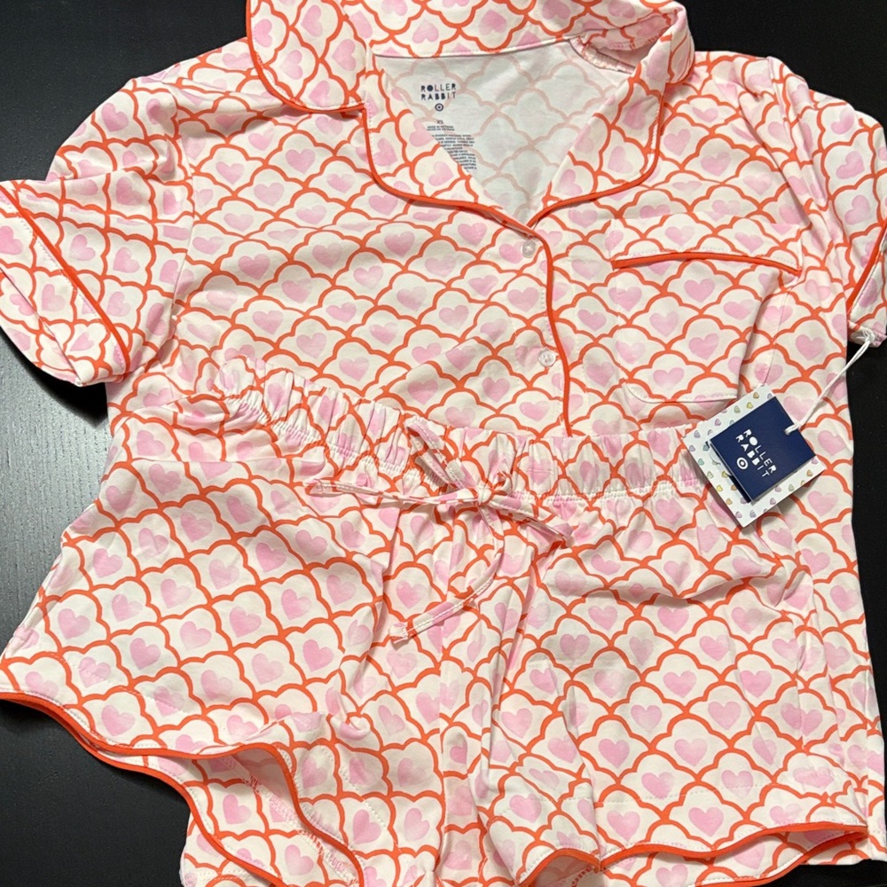 Roller Rabbit Pink and Orange Heart-Print Pajama Set